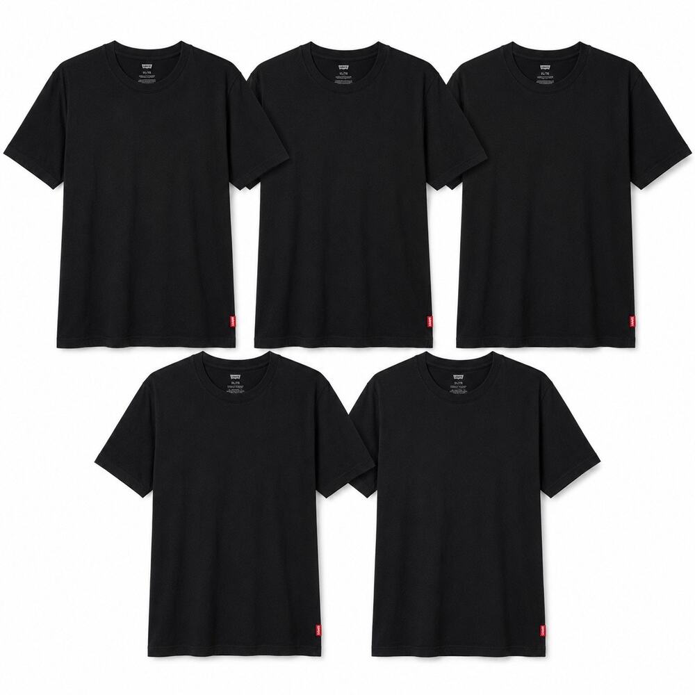 Levi's 5 Pack Black Crew Neck T-Shirts XL Cotton Casual Tee Bundle Lot 5